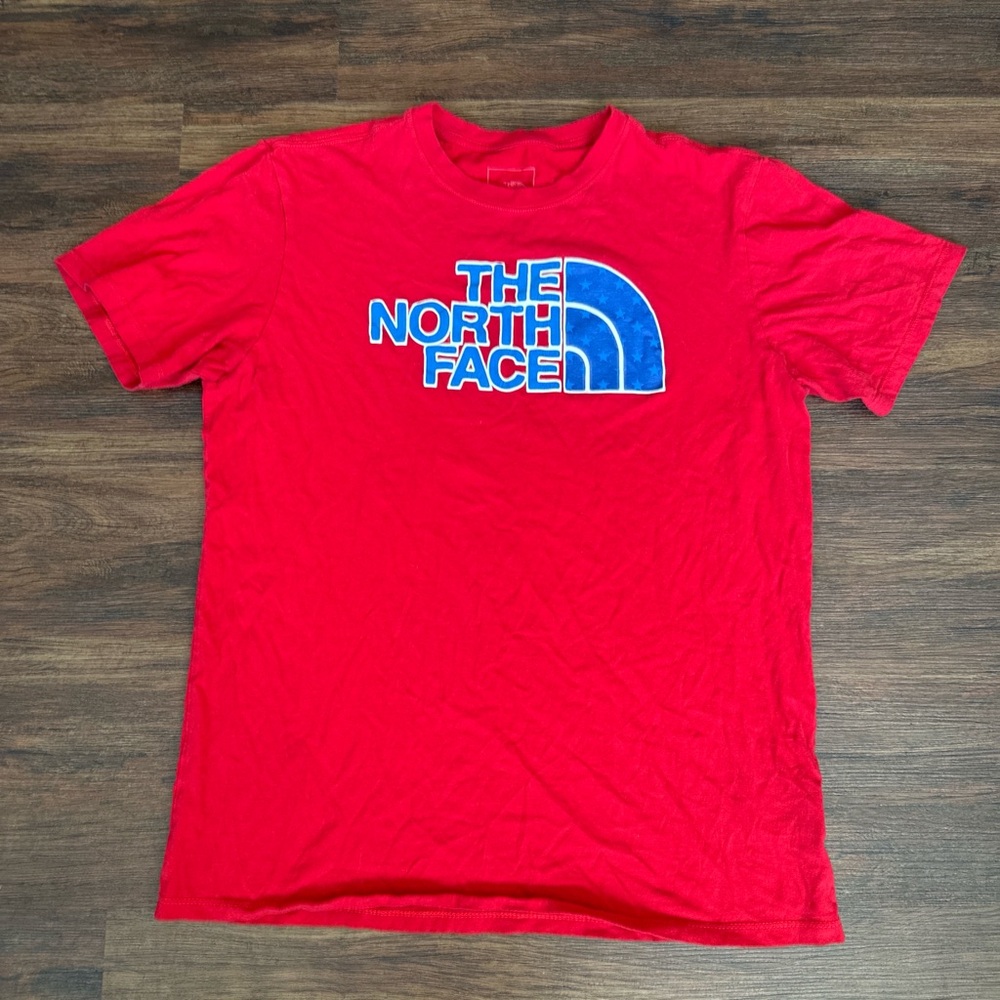 The North Face Bold Red Tee with Blue Logo